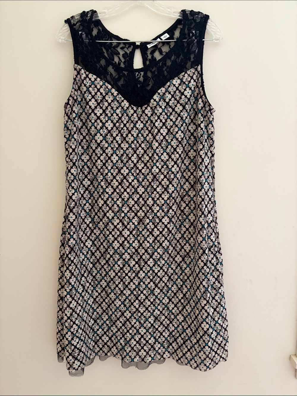 Cato Black Lace Yoke Geometric Midi Dress